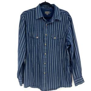 Pendleton x Thomas Kay Vintage Men's L Blue Striped Western Pearl Snap
 Shirt